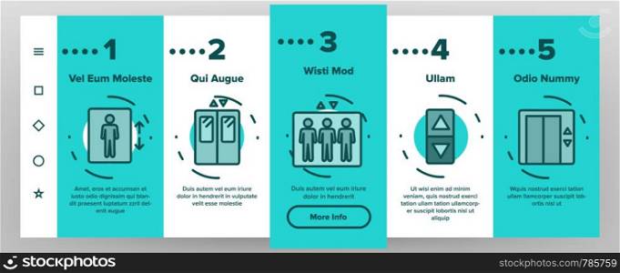 Color Passenger Elevator, Lift Vector Onboarding Mobile App Page Screen. Condominium Indoor Elevator Door Outline Symbols Pack. Apartment Building Lift With Up And Down Buttons Illustrations. Color Passenger Elevator, Lift Vector Onboarding