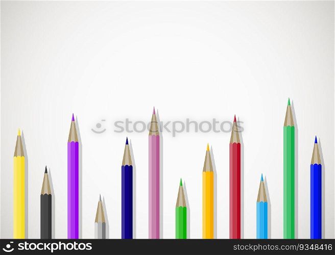 Color pencils art banner poster with place for text. Crayons and color pencil drawing, coloured pencils school. Vector illustration. Color pencils art banner poster with place for text