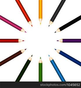 Color pencils set on isolated background. Education vector illustration