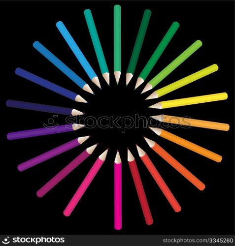 Color range of school crayons on black background