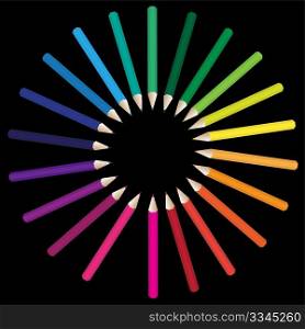 Color range of school crayons on black background