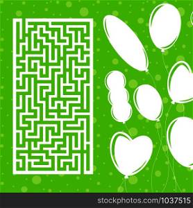 Color rectangular maze. Game for kids. Puzzle for children. Labyrinth conundrum. Flat vector illustration isolated on color festive background with balloons. Color rectangular maze. Game for kids. Puzzle for children. Labyrinth conundrum. Flat vector illustration isolated on color festive background with balloons.