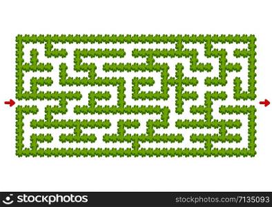 Color rectangular maze. Green garden in cartoon style. Game for kids. Puzzle for children. Labyrinth conundrum. Flat vector illustration isolated on white background.
