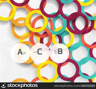 Color rings with shadows on gray abstract background. Vector template background for print workflow layout, diagram, number options or web design banner