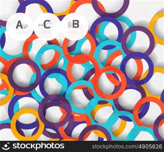 Color rings with shadows on gray abstract background. Vector template background for print workflow layout, diagram, number options or web design banner