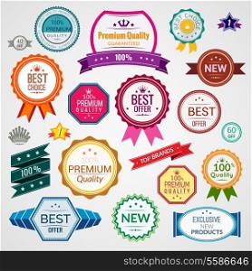 Color sale premium quality best choice exclusive labels set isolated vector illustration