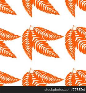 Color seamless pattern of flat abstract isolated orange leaf curving in different directions
