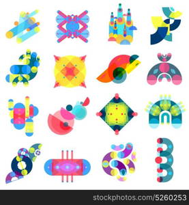 Color Shapes Icons Collection. Color geometric shapes set of sixteen isolated memphis style colorful ornate images and abstract artwork elements vector illustration