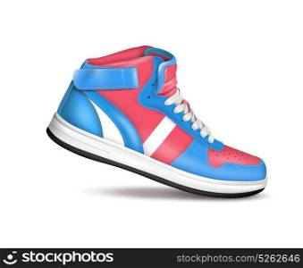 Color Sport Sneaker. Fashion sport sneaker in red and blue colors on white background realistic vector illustration