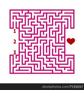 Color square maze. Game for kids. Puzzle for children. Find the right path to the heart. Labyrinth conundrum. Flat vector illustration isolated on white background. Color square maze. Game for kids. Puzzle for children. Find the right path to the heart. Labyrinth conundrum. Flat vector illustration isolated on white background.