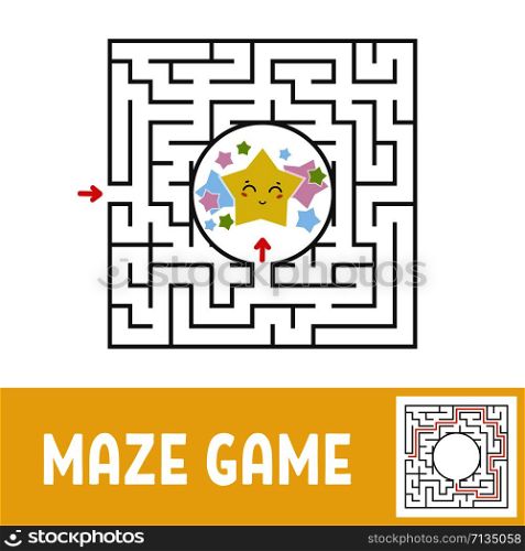 Color square maze. Game for kids. Puzzle for children. Find the way to the cute star. Labyrinth conundrum. Flat vector illustration isolated on white background. With the answer. Color square maze. Game for kids. Puzzle for children. Find the way to the cute star. Labyrinth conundrum. Flat vector illustration isolated on white background. With the answer.