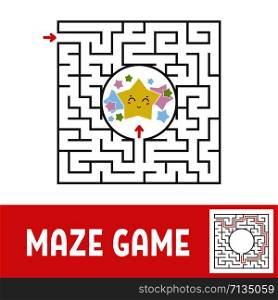 Color square maze. Game for kids. Puzzle for children. Find the way to the cute star. Labyrinth conundrum. Flat vector illustration isolated on white background. With the answer. Color square maze. Game for kids. Puzzle for children. Find the way to the cute star. Labyrinth conundrum. Flat vector illustration isolated on white background. With the answer.