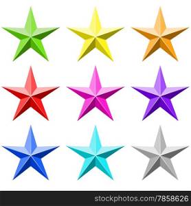 Color star vector set isolated on white background. Flat colors used, no gradients.