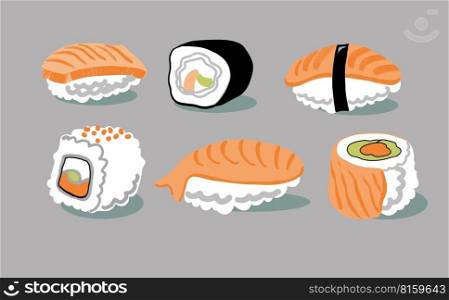 Color sushi and rolls icon set, vector design.. Color sushi and rolls icon set. Vector illustration