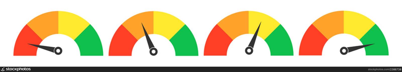 Color tachometer icon. Car dashboard instrument illustration symbol. Sign speed meter vector.
