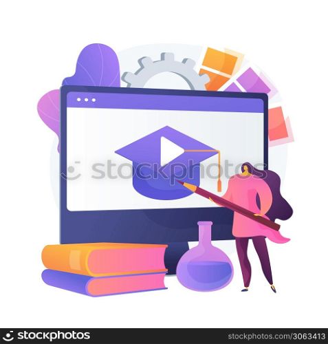 Color theory online studying. Web design basics, drawing tutorial, interior designer. Female artist cartoon character holding pencil. Vector isolated concept metaphor illustration.. Color theory online studying vector concept metaphor.