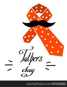 Color tie with a mustache. Element for congratulations Father&apos;s Day. Cartoon design. Vector illustration