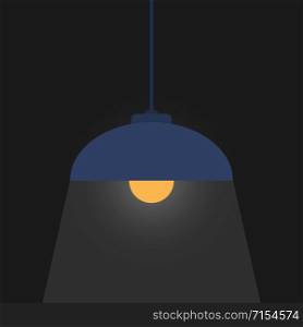 Color vector drawing, lampshade with a light bulb illuminates a dark space. Simple flat design