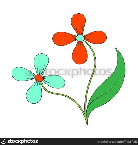 Color vector drawing of a flower in the style of Doodle for postcards, posters stickers and seasonal design. Isolated on a white background. Filled multi-colored silhouette