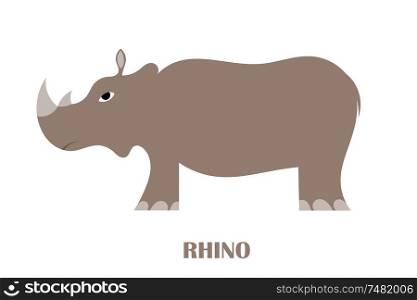 Color vector image Cute Cartoon rhinoceros on a white background. The animal wildlife of Africa. Stock vector illustration. Flat style