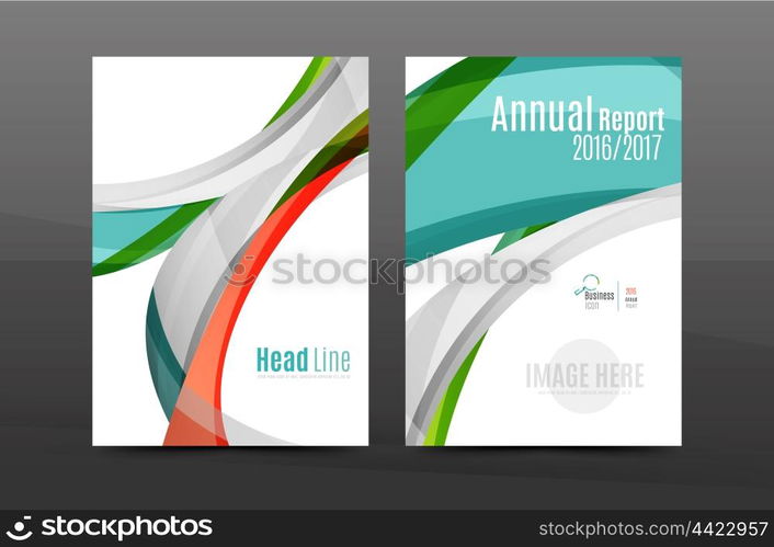 Color waves abstract background geometric A4 business print template. Brochure or annual report cover, vector business flyer layout, geometric abstract poster, identity illustration