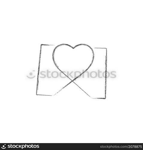 Colorado US state hand drawn pencil sketch outline map with heart shape. Continuous line drawing of patriotic home sign. A love for a small homeland. T-shirt print idea. Vector illustration.. Colorado US state hand drawn pencil sketch outline map with the handwritten heart shape. Vector illustration
