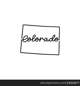Colorado US state outline map with the handwritten state name. Continuous line drawing of patriotic home sign. A love for a small homeland. T-shirt print idea. Vector illustration.. Colorado US state outline map with the handwritten state name. Continuous line drawing of patriotic home sign