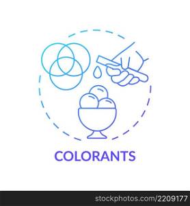Colorants blue gradient concept icon. Natural and synthetic pigment. Attractive products. Food additives abstract idea thin line illustration. Isolated outline drawing. Myriad Pro-Bold fonts used. Colorants blue gradient concept icon
