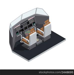 Colored airplane interior isometric 3d isolated composition with cockpit side view vector illustration. Airplane Interior Isometric Isolated Composition