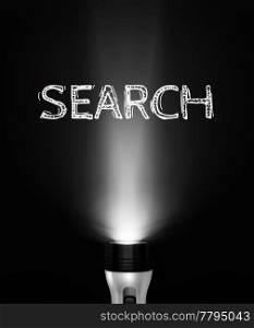Colored and bright realistic flashlight search concept with light from flashlight to headline vector illustration. Realistic Flashlight Search Concept