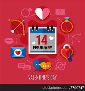 Colored and flat valentines day composition with romantic elements around this date vector illustration. Valentines Day Composition