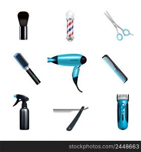 Colored and isolated barbershop icon set with hairdressers and hairstylists working tools vector illustration. Barbershop Icon Set