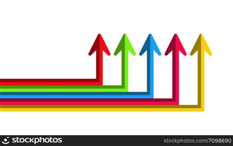 Colored arrows of different length with changing direction, simple flat design.