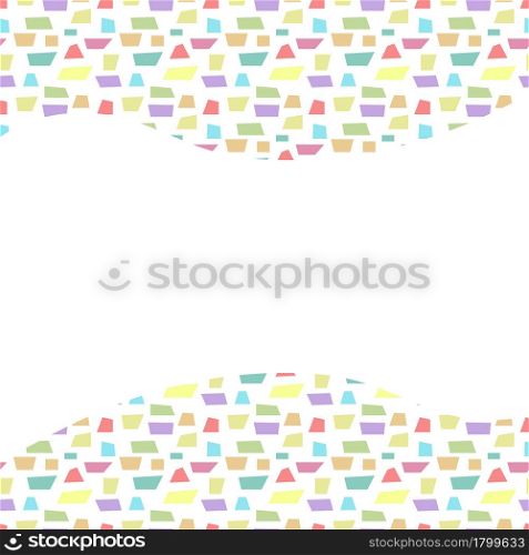 Colored background with different geometric shapes and wavy space in the center for text or congratulations. Scalable vector graphics