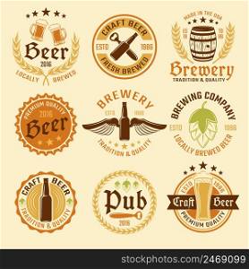 Colored beer emblem set with types of beer and production with premium quality vector illustration. Colored Beer Emblem Set
