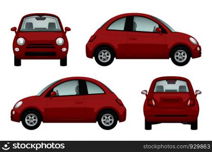 Colored cars. Various realistic illustrations of cars. Transport auto microcar vector. Colored cars. Various realistic illustrations of cars