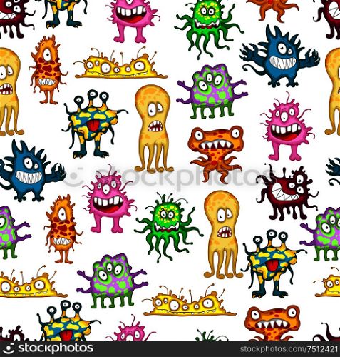 Colored cartoon monsters seamless pattern with white background, for Halloween part theme. Colored cartoon monsters seamless pattern