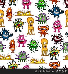 Colored cartoon monsters seamless pattern with white background, for Halloween part theme. Colored cartoon monsters seamless pattern