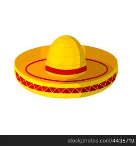 Colored Cartoon sombrero on a white background. Isolate. Wide-brimmed hat - element of &#xA;the national Mexican clothing. Stock vector