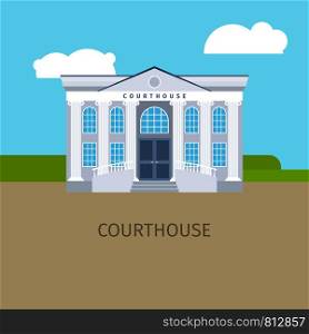 Colored courthouse building with sky and clouds, vector illustration. Colored courthouse building illustration