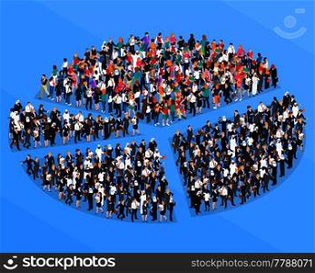 Colored crowd people isometric pie chart composition with people who organized flash mob vector illustration. Crowd People Isometric Pie Chart
