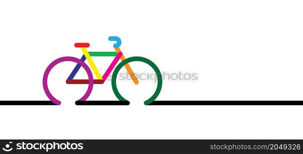Colored cycling logo for World Bicycle day or health day race tour. Sport, color cyclist banner, walppaper or card. Cycling icon. Funny vector bike pictogram or sign. Sport symbol. Red, yellow, green, blue colors