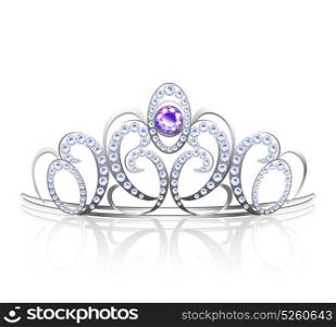 Colored Diadem Realistic. Colored realistic diadem silver inlaid with precious stones for princess and queen vector illustration