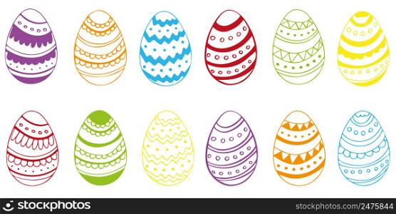 Colored Easter Eggs. Set of vector illustrations of eggs with different ornament with bunny ears. Colored Easter Eggs. Set of hand drvector illustrations of eggs with different ornament with bunny ears.