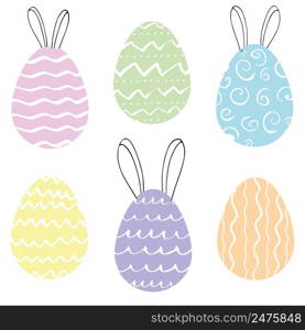 Colored Easter Eggs. Set of vector illustrations of eggs with different ornament with bunny ears. Colored Easter Eggs. Set of vector illustrations of eggs with different ornament with bunny ears.