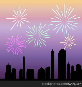 Colored fireworks city on Background vector illustration. EPS10. fireworks city vector illustration