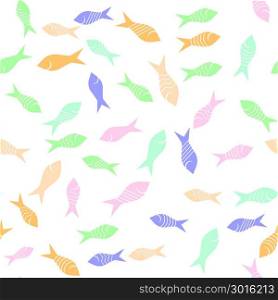 Colored Fish Silhouettes Seamless Pattern on White Background. Colored Fish Silhouettes Seamless Pattern