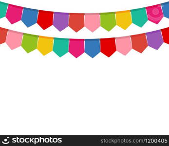 Colored flags on a holiday garland vector illustration. Colored flags on a holiday garland