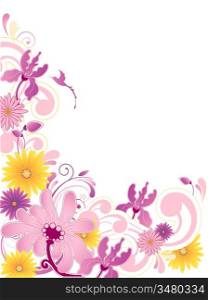 Colored floral background with ornament and flowers