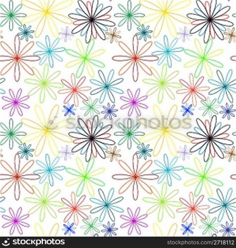 colored flowers abstract pattern extended, seamless texture; vector art illustration